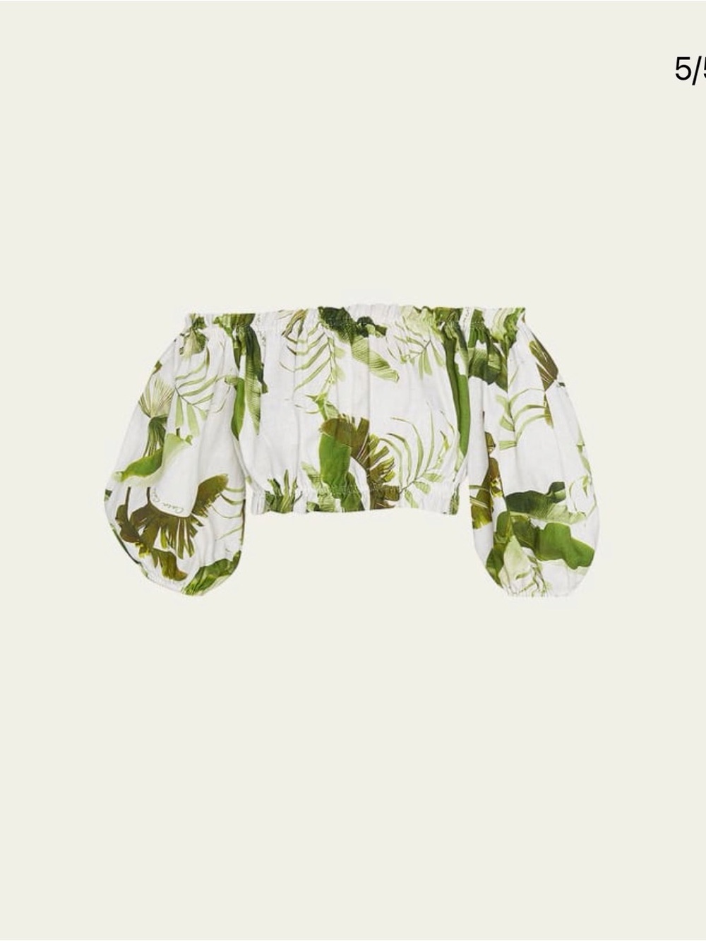 Cara Cara Tropical Off-Shoulder Puff Sleeve Crop Top - Green & White size Small